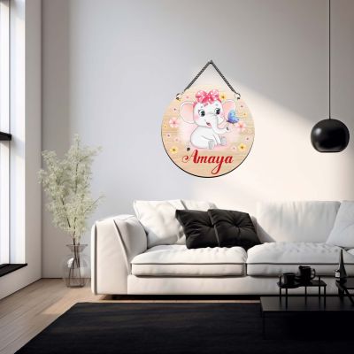 Personalized Baby Girl Elephant Wall Hanging Custom Wooden Nursery Wall Decor, Cute Floral Elephant Door Hanger for Kids Bedroom & Playroom, Unique Newborn Baby Shower Gift